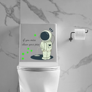 Luminous cartoon astronaut star toilet lid sticker with glow in the dark wall decor