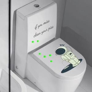 Luminous astronaut and stars toilet sticker with funny bathroom quote decoration