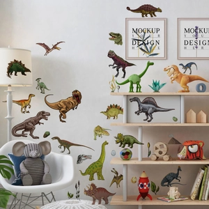 Stickers Muraux Dinosaure Lumineux dans le Noir Autocollants en PVC pour Chambre d'Enfant Décoration de Chambre Dinosaure Dessin Animé Empreinte DIY Mural