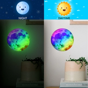 Glow-in-the-dark moon wall sticker showing day and night luminous nebula effects