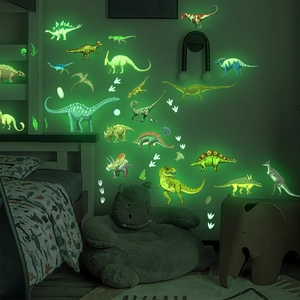 Stickers muraux dinosaures fluorescents pour chambre d'enfant avec T-Rex et Triceratops