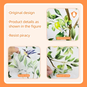 Detail of waterproof lemon tree and hummingbird wall sticker showing easy peel backing