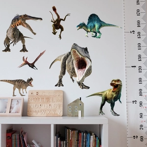 Detailed realistic 3D dinosaur wall decals showing lifelike textures for kids room decor