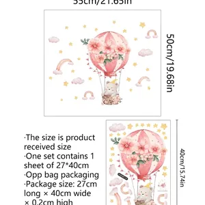 Cartoon elephant and bear hot air balloon window static stickers size guide and layout