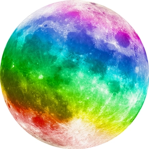 Luminous rainbow moon planet wall sticker with realistic glowing craters texture