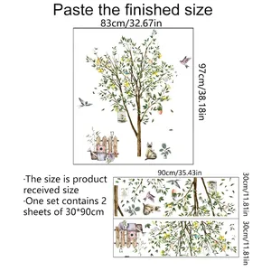 Lemon tree with cats and birds wall decal set, DIY nature home decor stickers 83x97cm