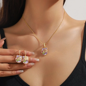 Parure de bijoux vintage avec fleurs en émail lavande et perles d'eau douce pour femme