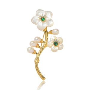 Broche Fleur Élégante Avec Perle Deau Douce Nacre Coquille Cuivre Zircon Bijoux Floraux Pour Femmes
