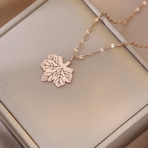 Leaf Pendant Necklace Titanium Steel Rose Gold Plated Chic Niche Design Japanese Korean Style Jewelry For Women Elegant