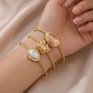 Retro Edelstahl Manschette Armband Mit Naturstein Gedrehtes Seil Design Für Frauen Böhmischen Französischen Stil Schmuck