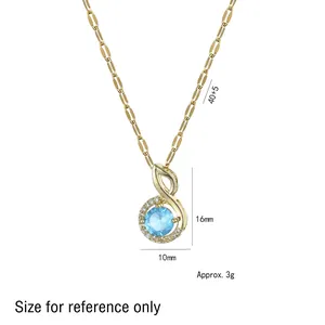 Blue zircon music note pendant necklace in titanium steel with gold plating and size labels