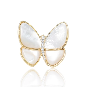 Elegant butterfly brooch with natural mother of pearl wings and gold-plated details
