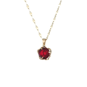 Elegant gold titanium necklace with a vintage red rose zircon flower pendant for women