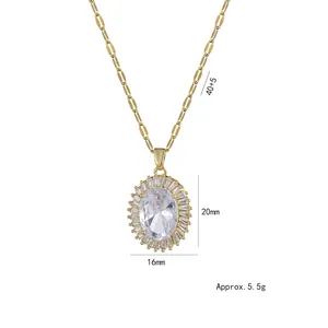 Collana in acciaio al titanio con pendente halo in zircone bianco ovale 40+5cm