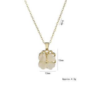 Collier en titane doré avec pendentif trèfle à quatre feuilles en œil de chat 40+5cm
