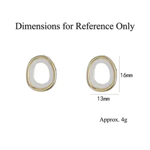 Minimalist S925 silver needle oval stud earrings in gold with shell inlay, 16mm size
