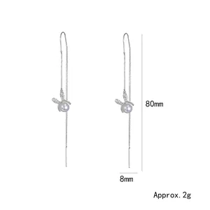 925 silver rabbit tassel earrings with cubic zirconia and pearls, length 80mm