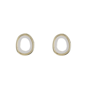 Minimalist gold oval hoop earrings with white enamel inlay for a vintage style