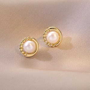 Blumen Süßwasserperlen Ohrstecker Vergoldetes Kupfer Retro Koreanischer Stil Schmuck Für Frauen Elegante Alltagskleidung