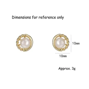 Retro 10mm gewebte Goldohrringe mit Süßwasserperle im 3g leichten Design für Damen