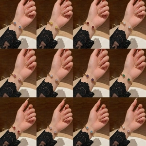 Bracciale Rigido Aperto in Acciaio Inossidabile Stile Occidentale Donna Oro Zirconia Rotonda Intarsiato Minimalista Regolabile