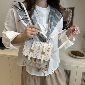 Fashionable white backpack with cartoon bears and hearts pattern for daily commuting