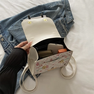 Chic butterfly print multi-functional white PU leather backpack for women with floral pattern