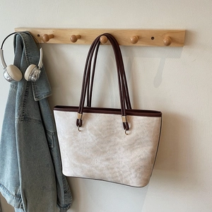 Borsa Tote Grande Donna Pelle PU Strutturata Colore A Contrasto Retro Minimalista Borsa A Spalla Moda Urbana