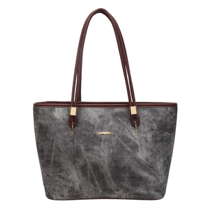 Borsa tote retrò da donna con texture pietra grigia e cinturini in pelle marrone