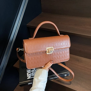 Women Handbag Crocodile Pattern PU Leather Crossbody Bag Vintage Elegant Gold Lock Buckle Top Handle Small Square Purse