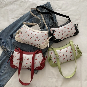 Minimalist underarm shoulder bags with cherry print and bow details in four colors