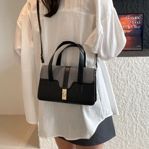 Retro patchwork handbag for women with metallic lock and dual handles in urban style