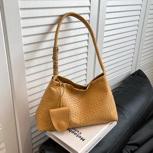 Sac à Bandoulière en Cuir PU Tissé Pour Femmes Sac Sous Le Bras Vintage Avec Mini Pochette Sac à Main Tendance Pour Le Quotidien