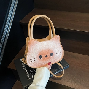 Cartoon Cat Bread Toast Shaped Crossbody Bag For Women Cute Khaki PU Leather Shoulder Bag Kawaii Kitten Handbag Daily Purse