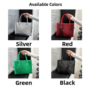 Borse shopper alla moda con motivo a coccodrillo in argento, rosso, verde e nero