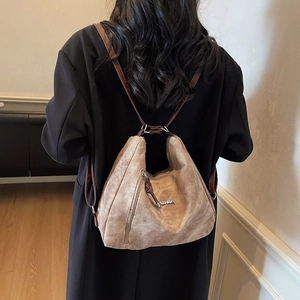 Brown faux suede large capacity backpack for women with multifunctional fashion design