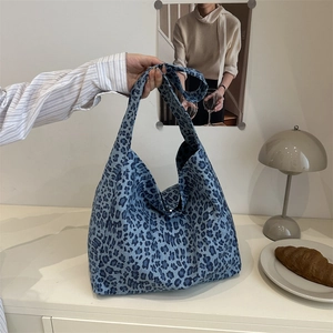 Leopard Print Canvas Tote Bag Large Capacity Hobo Shoulder Bag For Women Vintage Casual Fashion Handbag