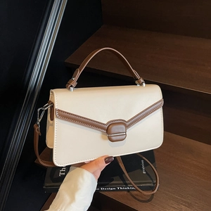 Sac à Main Femme Mode Bloc de Couleur en Cuir PU Rabat en V Sac Bandoulière Carré Chic Tendance de Rue Sac d'Épaule Quotidien