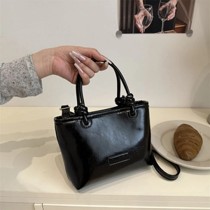 Shiny PU Leather Handbag For Women Knot Design Tote Shoulder Crossbody Bag Retro Solid Color Elegant Fashion Purse