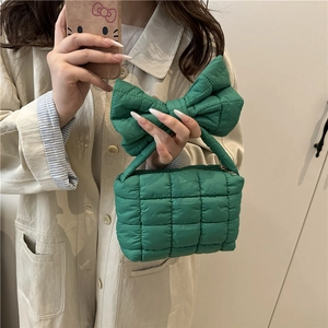 Damen Gesteppte Handtasche Großer Schleifengriff Gepolsterte Puffer Tote Tasche Mode Weiche Quadratische Gitter Handtasche