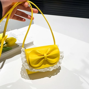 Women Sweet Mini Bow Lace Crossbody Bag PU Leather Small Square Shoulder Bag Retro Handbag Fashion Daily Accessories