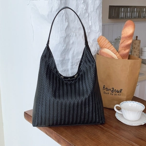 Grand Sac Fourre-tout Tissé pour Femmes en Similicuir Sac à Épaule Hobo Minimaliste Couleur Unie Sac à Main Décontracté pour École Bureau