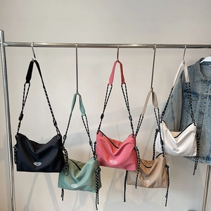 Large Capacity Nylon Crossbody Bag For Women Casual Lightweight Shoulder Bag With Striped Rope Strap Daily Commuting Bag