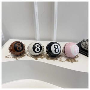 Mini billiard ball chain bags in brown, white, black and pink with gold metal straps
