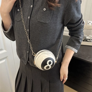 Women Creative 8-Ball Shaped Sphere Crossbody Bag Mini PU Leather Chain Shoulder Bag For Lipstick Coin Purse Novelty Gift