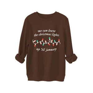 Sudadera de Navidad marrón oscuro gruesa con luces festivas y frase de temporada