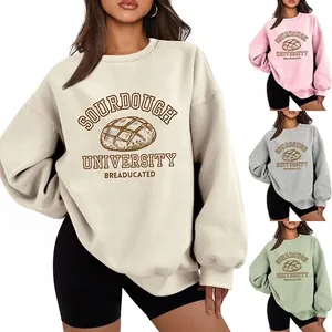 Women Sweatshirt Crewneck Cotton Blend Fleece Lined Oversized Retro Sourdough University Bread Graphic Top