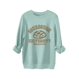 Mint green Sourdough University sweatshirt with bread graphic and ribbed cuffs