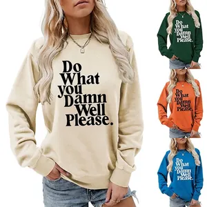 Women Sweatshirt Crewneck Long Sleeve Slogan Print Casual Loose Pullover Cotton Blend Sporty Top