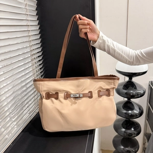 Damen Tragetasche Große Kapazität Nylongewebe Kunstlederbesatz Metalldrehverschluss Pendler Schulter Umhängetasche Handtasche